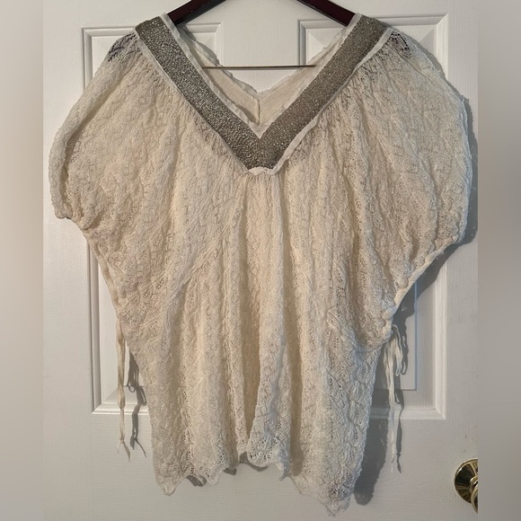 ANTHROPOLOGIE Knitted & Knotted SM 2 PIECE Cille Pullover Beaded Silver Lace Top - Picture 13 of 16